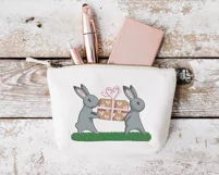 Bunnies with gift embroidery design, cute bunnies in love Product Image 5