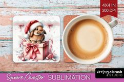 Bunny Pastel Christmas Square Coaster Coquette Xmas Coaster Product Image 1