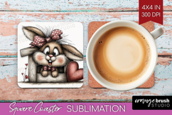 Bunny Valentine Square Coaster Whimsical Animal Coaster PNG Product Image 1
