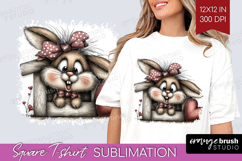 Bunny Valentine Square Tshirt Background Whimsical Animal Product Image 1
