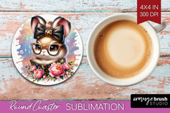 Bunny Reading Round Coaster Book Lover Coaster PNG Product Image 1