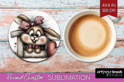 Bunny Valentine Round Coaster Whimsical Animal Coaster PNG Product Image 1