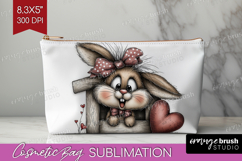 Bunny Valentine Cosmetic Bag Whimsical Animal Makeup Bag PNG Product Image 1