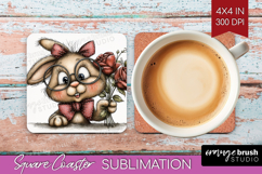 Bunny Valentine Square Coaster Whimsical Animal Coaster PNG Product Image 1