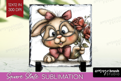 Bunny Valentine Slate PNG Whimsical Animal Square Slate Product Image 1