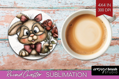 Bunny Valentine Round Coaster Whimsical Animal Coaster PNG Product Image 1