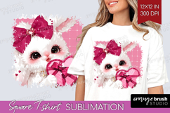Bunny Valentine Square Tshirt Background Cute Valentines Day Product Image 1