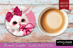 Bunny Valentine Round Coaster Cute Valentines Day Coaster Product Image 1