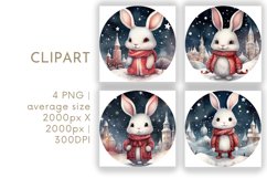 Christmas Bunny Round Watercolor Clipart PNG Product Image 1