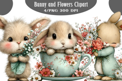 Bunny and flowers clipart png Product Image 1