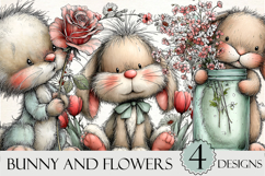 Bunny and Flowers Clipart Png Product Image 1