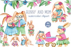 Bunny and Mom watercolor clipart set Product Image 1