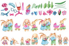 Bunny and Mom watercolor clipart set Product Image 3