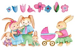 Bunny and Mom watercolor clipart set Product Image 6