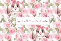 Watercolor seamless pattern | Bunny and rose flowers Product Image 1