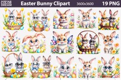 Easter Bunny Clipart | Watercolor Bunny Sublimation Product Image 1