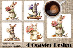 Summer Bunny Coaster PNG | Cute Rabbit Floral Coaster Product Image 1
