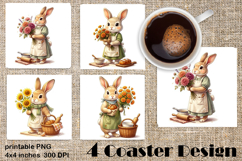 Summer Bunny Coaster PNG | Cute Rabbit Floral Coaster Product Image 1