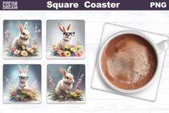 Spring Bunny Square Coaster | Rabbit Coaster Sublimation Product Image 1
