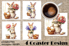 Summer Bunny Coaster PNG | Cute Rabbit Floral Coaster Product Image 1