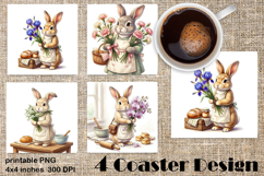 Summer Bunny Coaster PNG | Cute Rabbit Floral Coaster Product Image 1