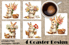 Summer Bunny Coaster PNG | Cute Rabbit Floral Coaster Product Image 1