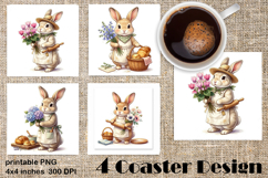 Summer Bunny Coaster PNG | Cute Rabbit Floral Coaster Product Image 1