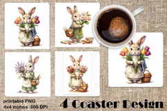 Summer Bunny Coaster PNG | Cute Rabbit Floral Coaster Product Image 1