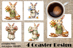 Summer Bunny Coaster PNG | Cute Rabbit Floral Coaster Product Image 1