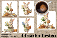 Summer Bunny Coaster PNG | Cute Rabbit Floral Coaster Product Image 1