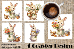 Summer Bunny Coaster PNG | Cute Rabbit Floral Coaster Product Image 1