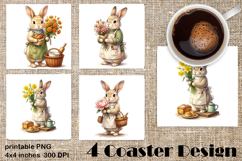 Summer Bunny Coaster PNG | Cute Rabbit Floral Coaster Product Image 1
