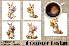 Summer Bunny Coaster PNG | Cute Rabbit Floral Coaster Product Image 1