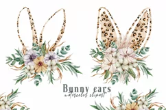 Watercolor Leopard floral Easter bunny clipart- 2 PNG FILEs Product Image 1