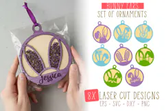 8x Easter Bunny Ears Gifts Laser Cut SVG Ornament Designs Product Image 1