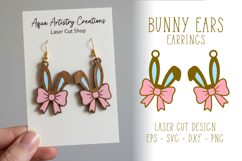 Bunny Ears with Bow Earrings Laser Cut SVG Product Image 1