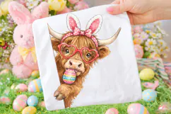 Highland Cow Easter PNG, Bunny Easter PNG, Happy Easter PNG Product Image 2