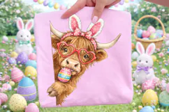 Highland Cow Easter PNG, Bunny Easter PNG, Happy Easter PNG Product Image 4