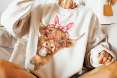 Highland Cow Easter PNG, Bunny Easter PNG, Happy Easter PNG Product Image 1