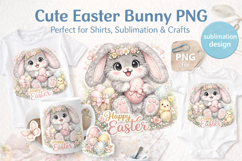Cute Easter Bunny PNG , Happy Easter Sublimation Clipart Product Image 1