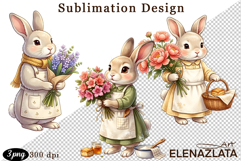 Cute Bunny Floral Sublimation PNG, animals clipart Product Image 1