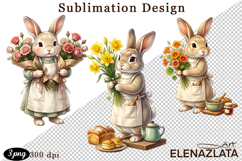 Cute Bunny Floral Sublimation PNG, animals clipart Product Image 1