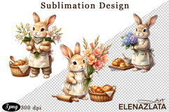 Cute Bunny Floral Sublimation PNG, animals clipart Product Image 1