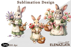 Cute Bunny Floral Sublimation PNG, animals clipart Product Image 1