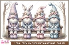 Easter Bunny Gnomes floral png, Easter Gnome bunny pngs Product Image 1