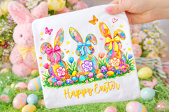 Happy Easter, Bunny Coquette Easter PNG, Floral Easter PNG Product Image 1