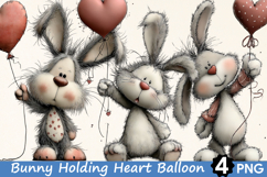 Bunny Holding Heart Balloon Mother's Day clipart Product Image 1