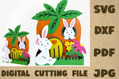 Bunnies Easter Holding cute animals Carrot Card 3D Papercut Product Image 1