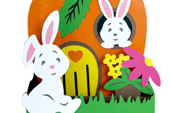 Bunnies Easter Holding cute animals Carrot Card 3D Papercut Product Image 5