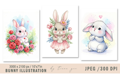 Cute Watercolor Bunny illustrations- 3 Rabbit Designs Product Image 1